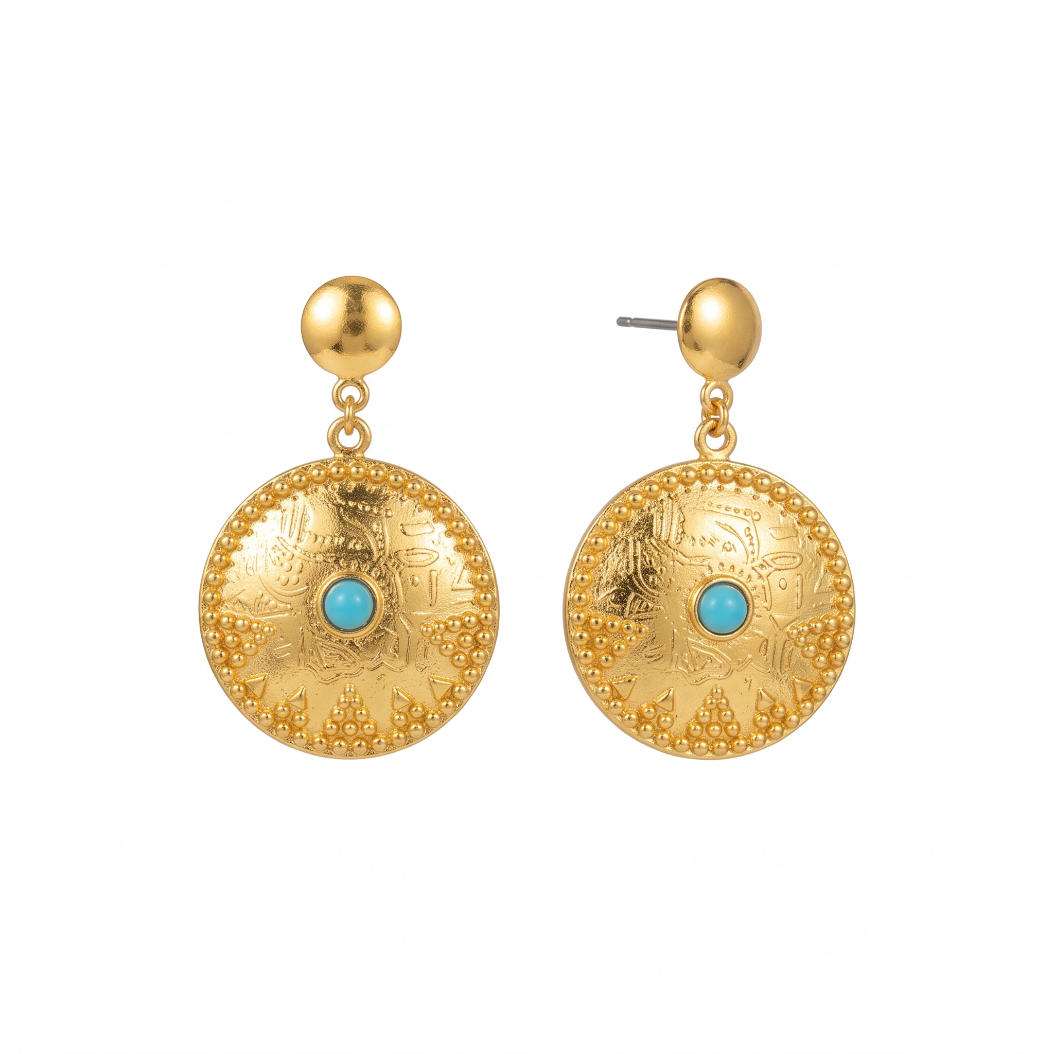 21K Turquoise Sunburst Heritage Gold Ring - 28.71g - Sultan Gold - خاتم ذهب تراثي مرصع بالفيروز عيار 21 - 28.71 غرام - ذهب السلطان