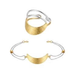 21K Two-Tone Double Crescent Moon Drop Earrings - 35.83g - Sultan Gold - أقراط هلال مزدوج لونين ذهب عيار 21 - 35.83 غرام - ذهب السلطان