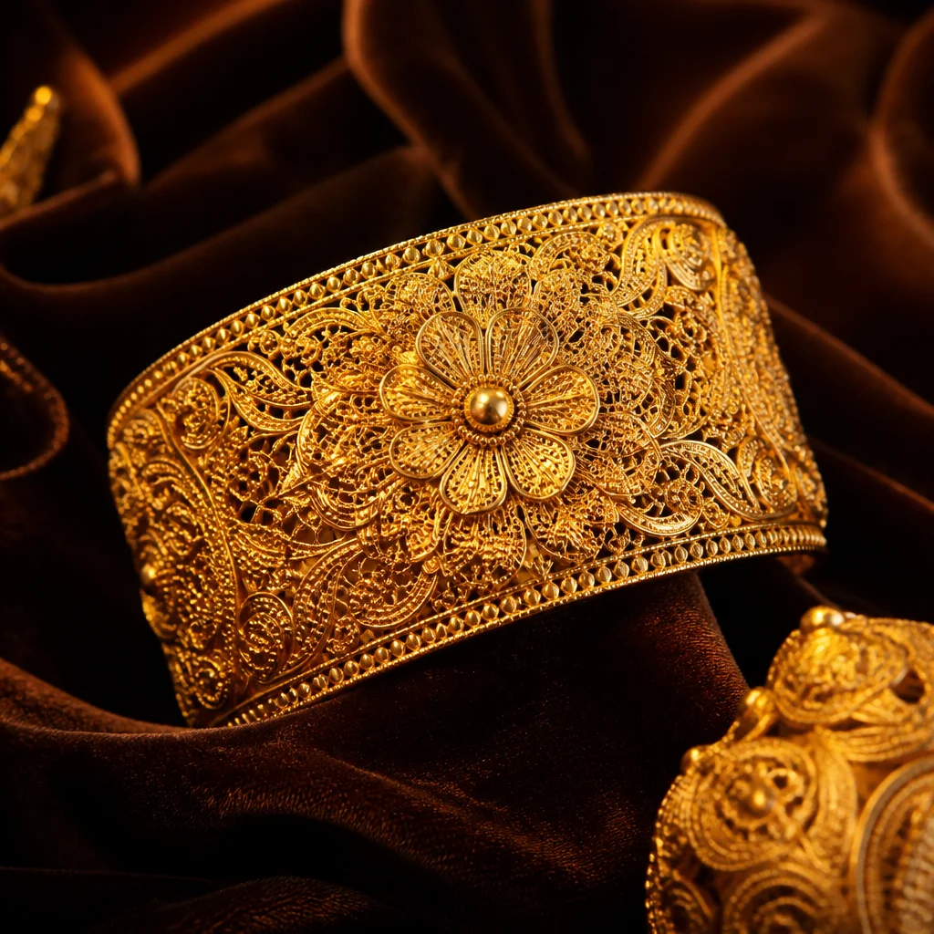 Intricate 21K filigree gold bracelet - Sultan Gold - سوار مذهّب بتفاصيل دقيقة - ذهب السلطان