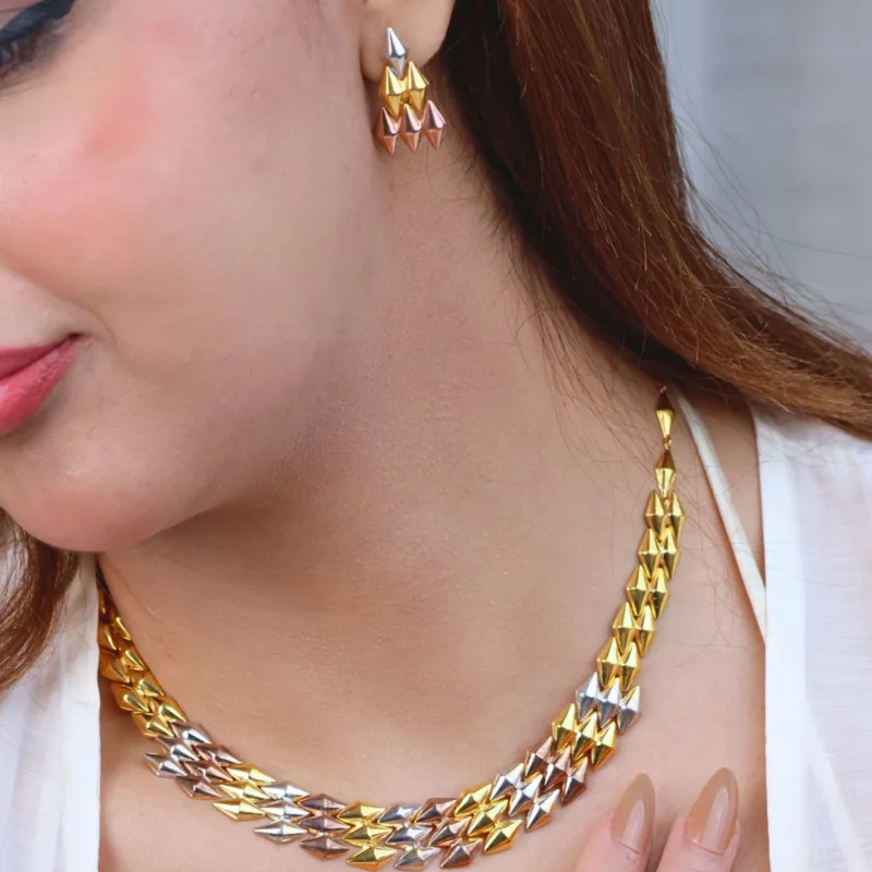 21K Bold Modern Tri-Color Gold Set - 73.14g - الصورة 4