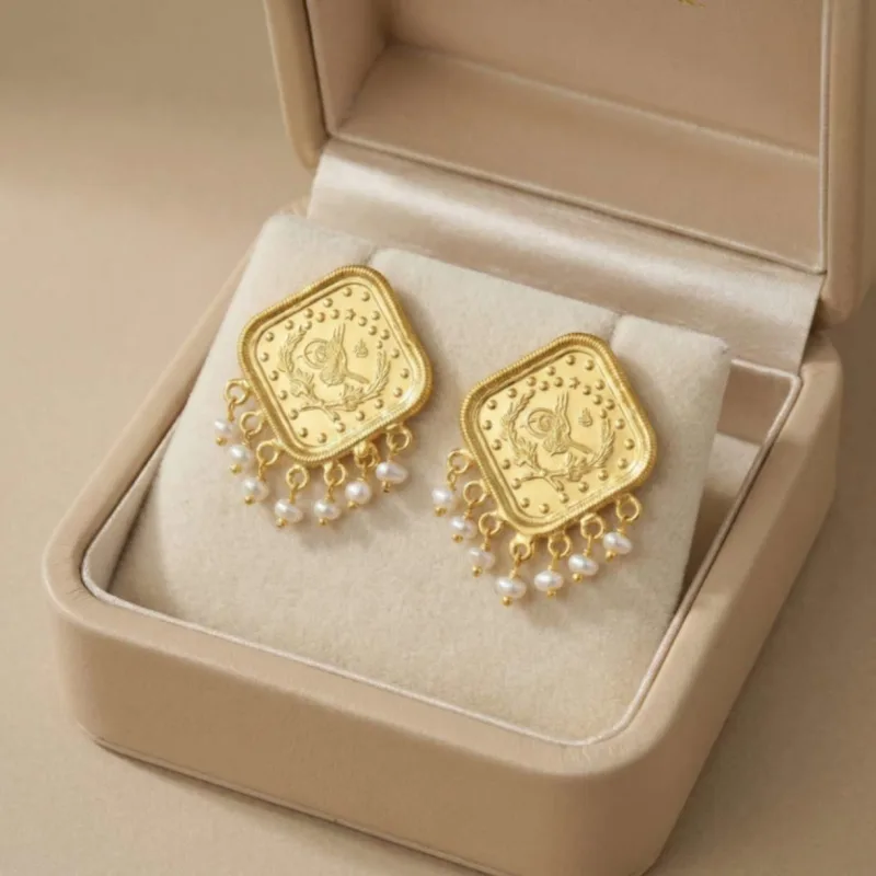 21K Pearl Radiance Earrings - 9.31g - الصورة 2