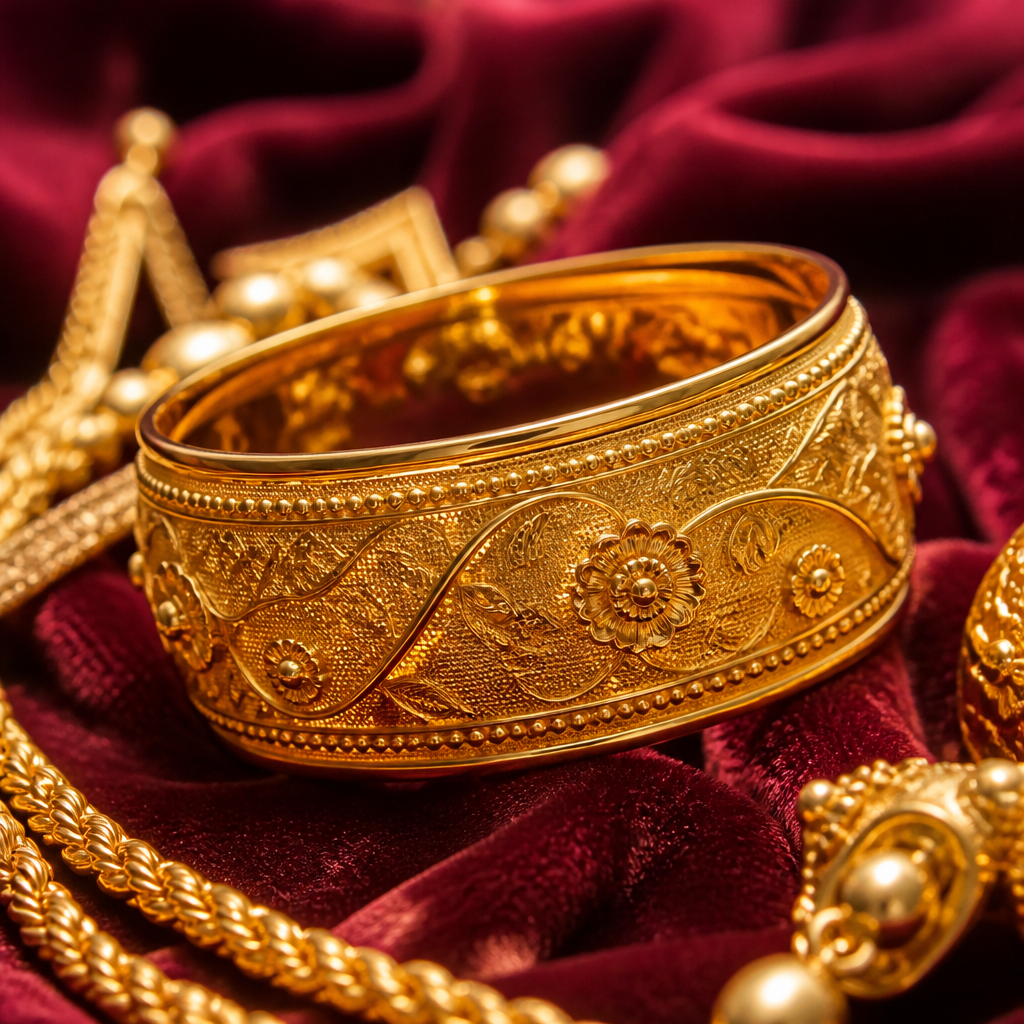 Luxurious gold bracelet highlighting KWD price - Sultan Gold - سوار ذهبي فاخر يبرز سعر الدينار - ذ