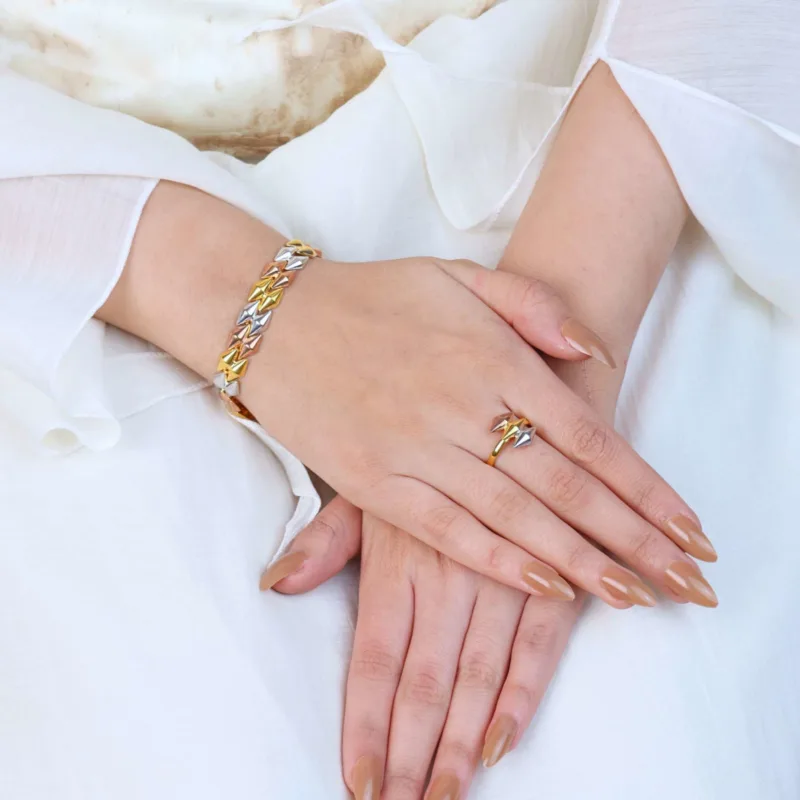 21K Bold Modern Tri-Color Gold Set - 73.14g - الصورة 3