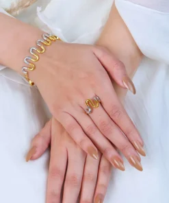 21K Luxury Modern Wavy Gold & Silver Set (S-Shaped Design) - 38.67g - الصورة 3